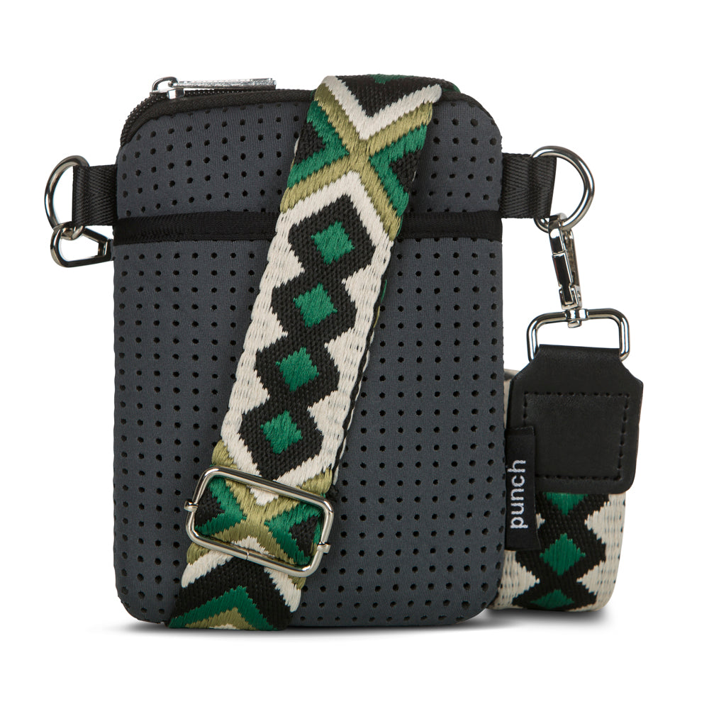 Petite Phone Crossbody charcoal with green strap